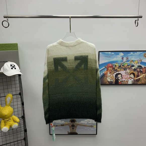 Off-White Classic Cross Arrows Loose Slouchy Green Sweater - Picture 1 of 9